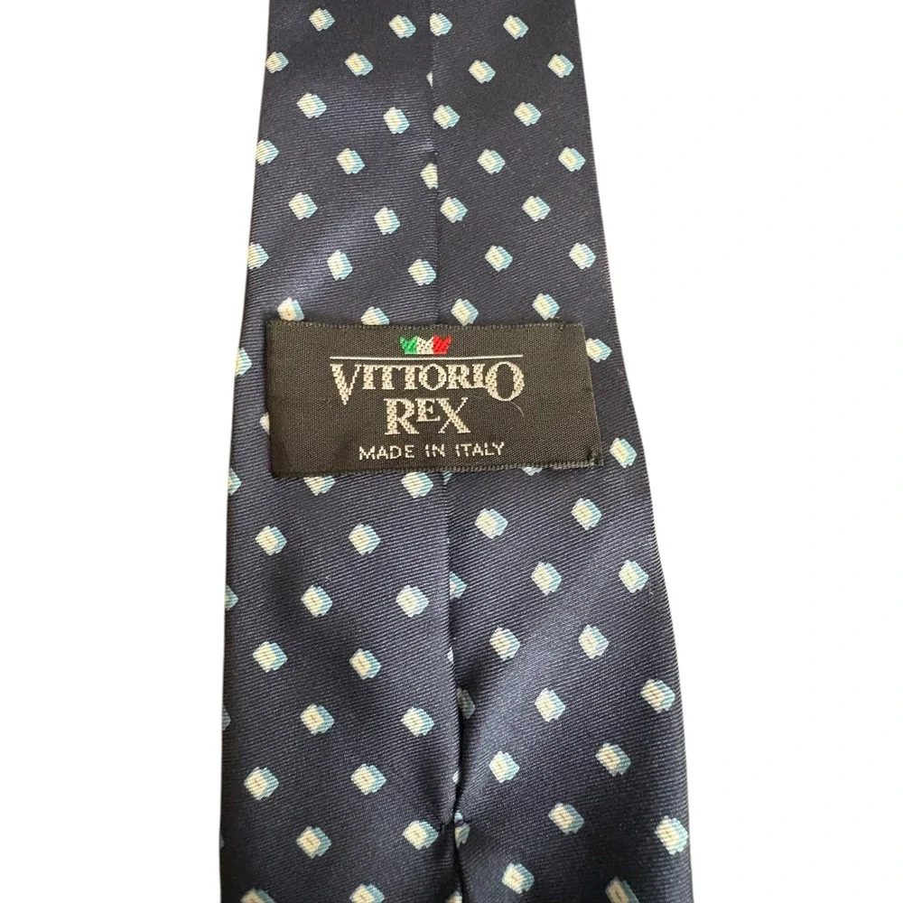 Vittorio Rex 100% Silk Men's Tie Navy Blue Geometric Print Made in Italy 58.5x3